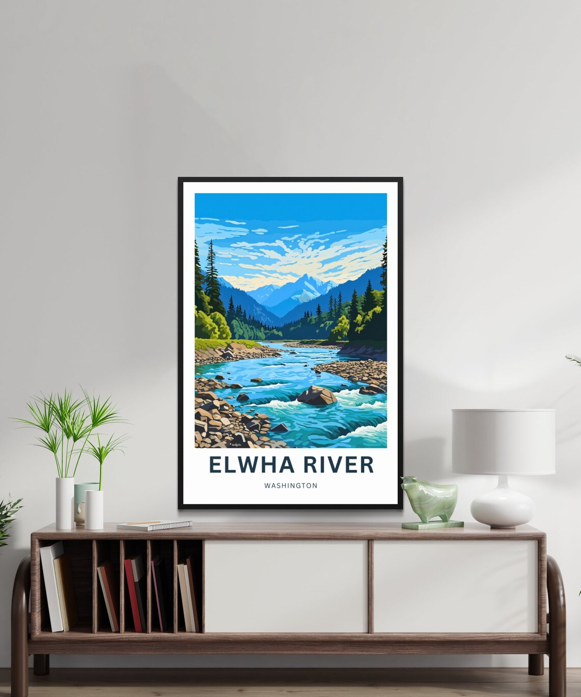 Elwha River Washington Whitewater Rapids Rocks Peaks Travel Poster - Image 2