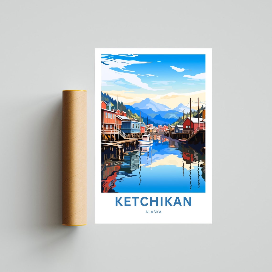 Ketchikan Alaska Historic Waterfront Town Harbor Travel Poster - Image 4