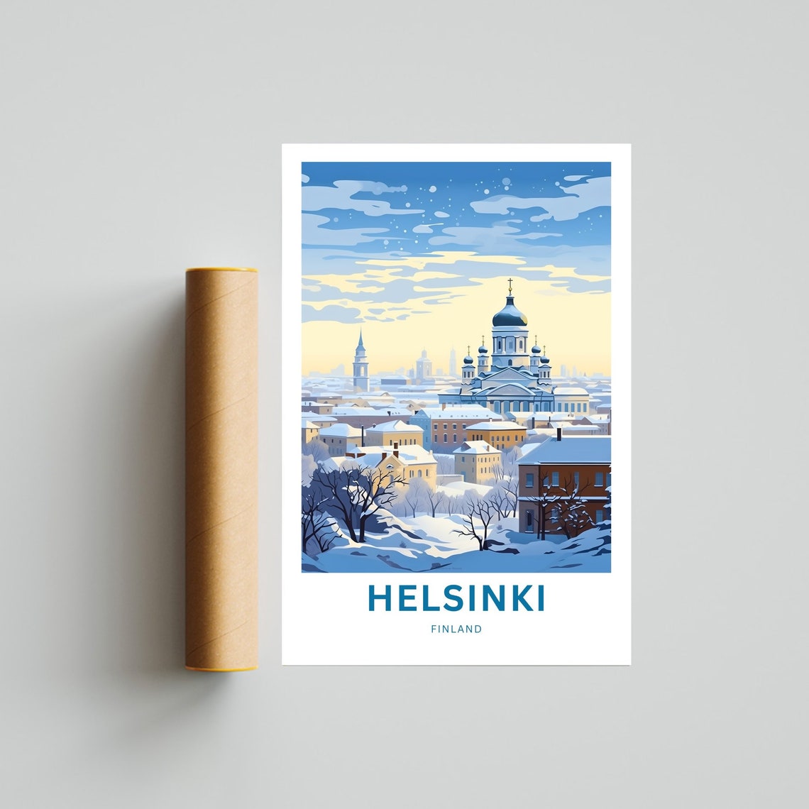 Helsinki Finland Snow Covered Rooftops Winter City Panorama Poster - Image 4
