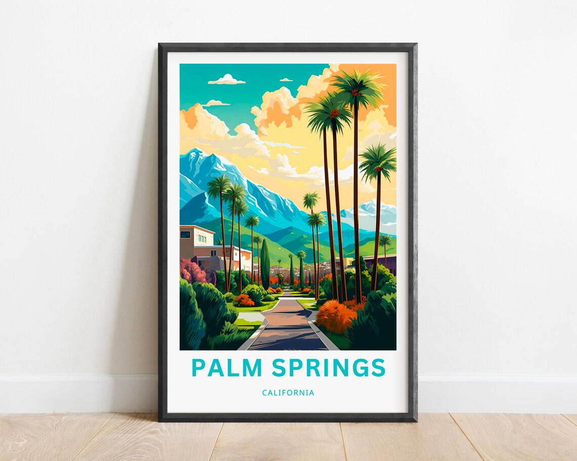 Palm Springs California Palm Trees Mountain Oasis Art Travel Poster