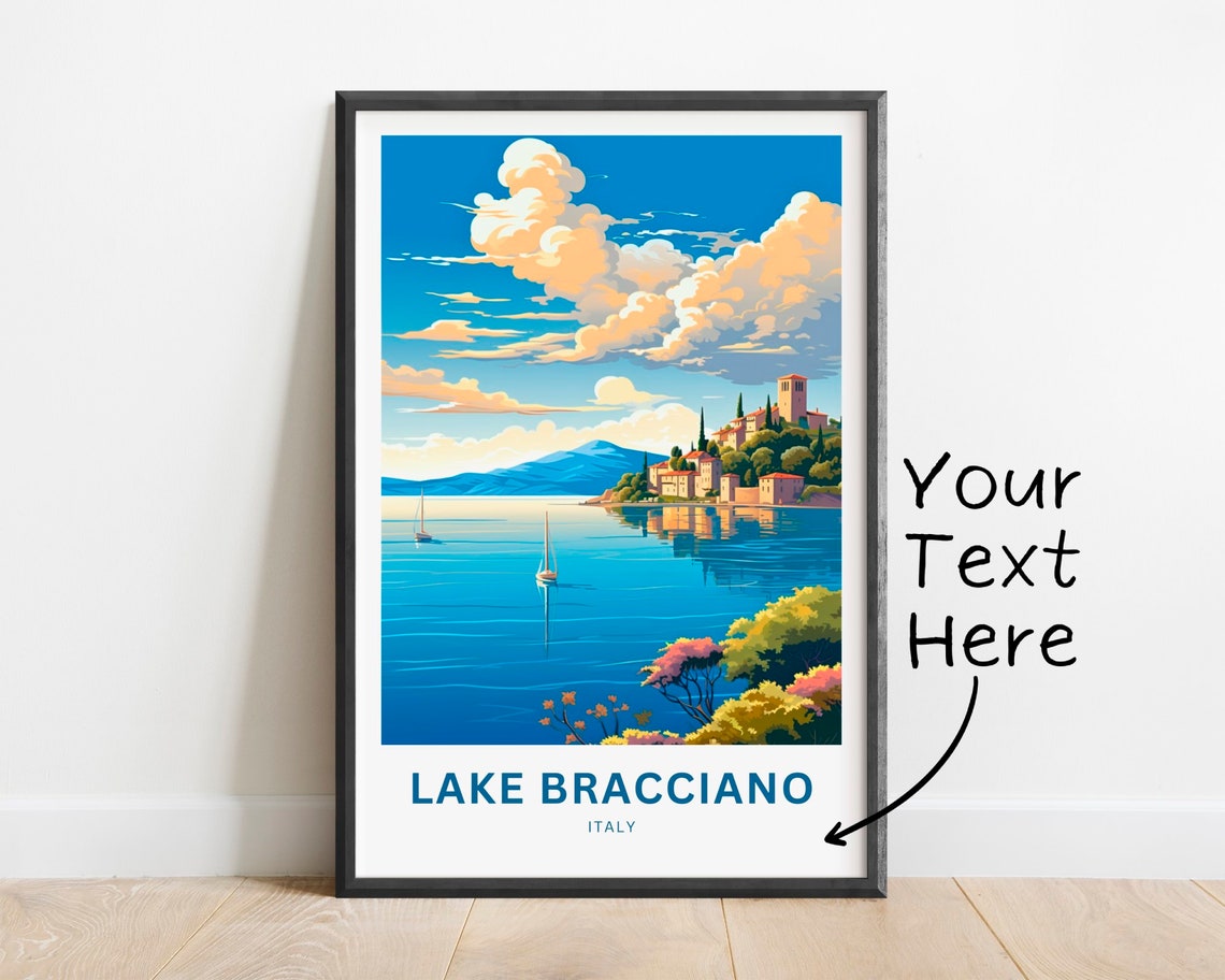 Lake Bracciano Italy Personalized Travel Poster with Custom Text