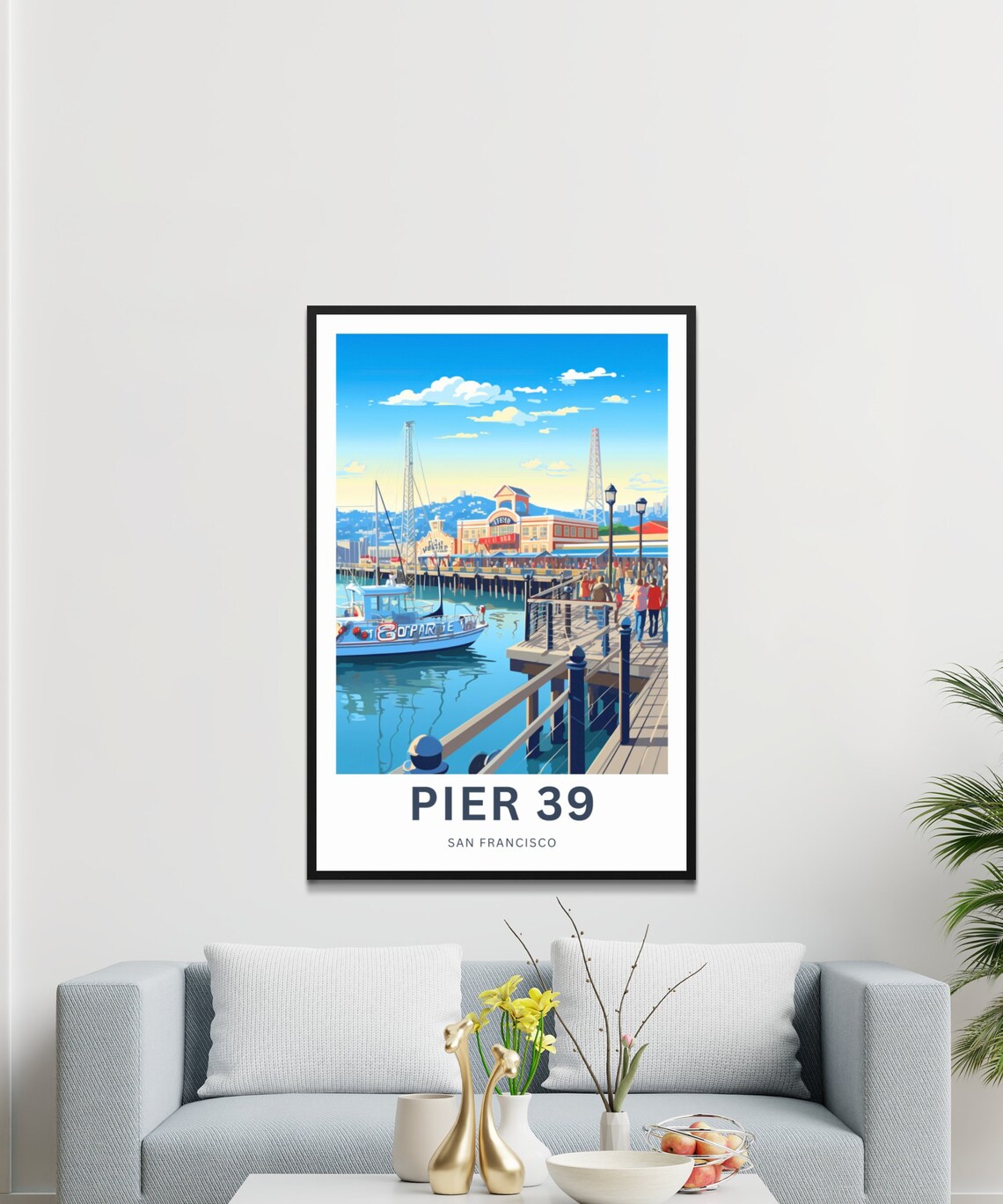 Pier 39 San Francisco Harbor Boat Market Scene Travel Poster - Image 3