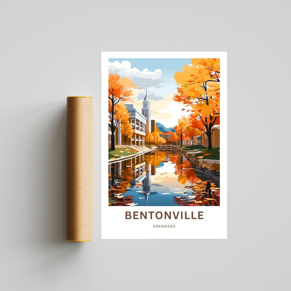 Bentonville Arkansas Autumn Riverwalk Tower Scene Travel Poster - Image 4