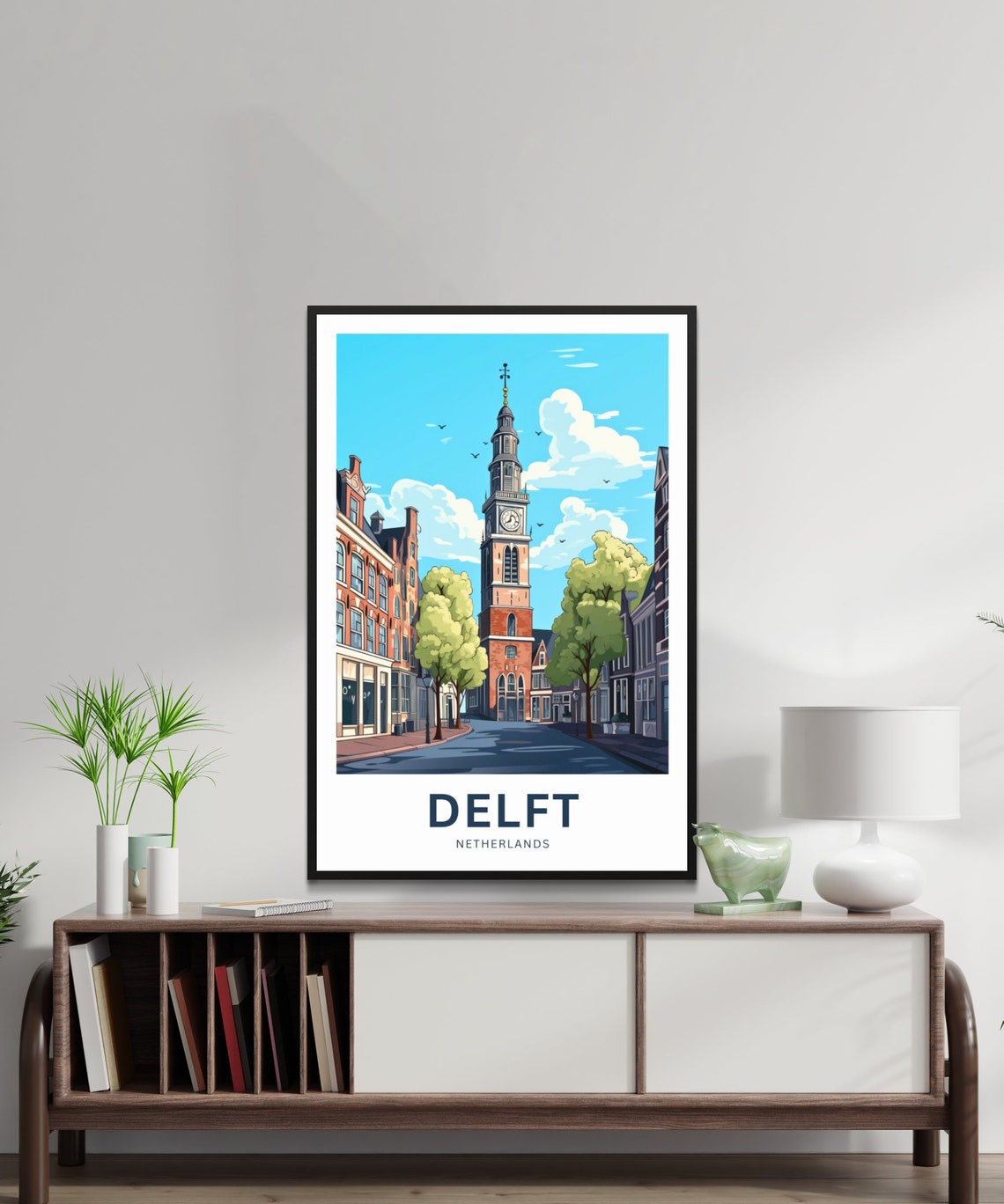 Personalized Delft Clock Tower Street Netherlands Illustrated Poster - Image 2
