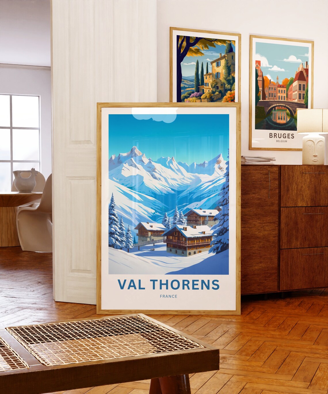 Val Thorens France Snowy Chalet Village Winter Mountain Travel Poster - Image 5
