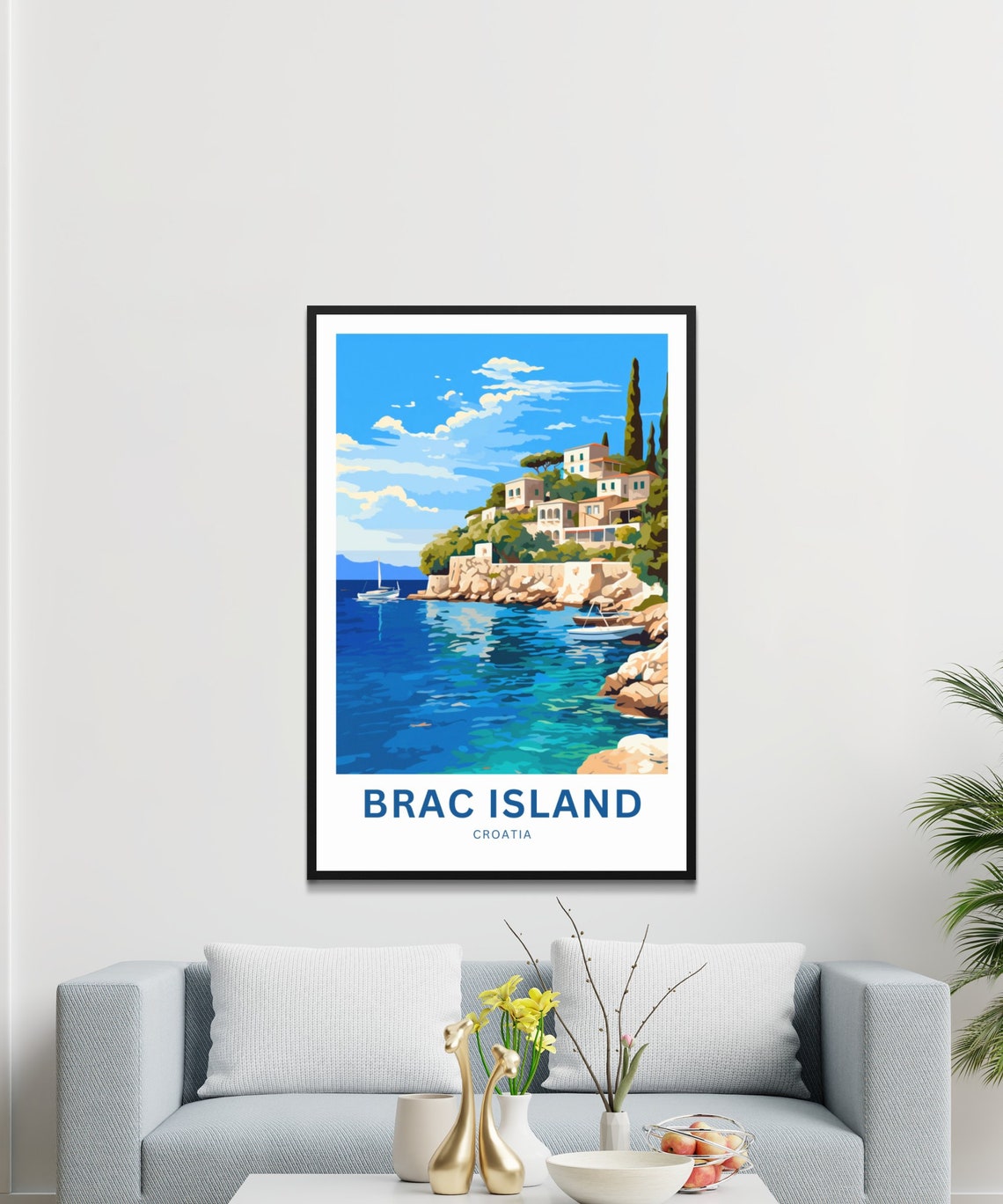Brac Island Croatia Custom Cliffside Village Sailboats Poster - Image 3