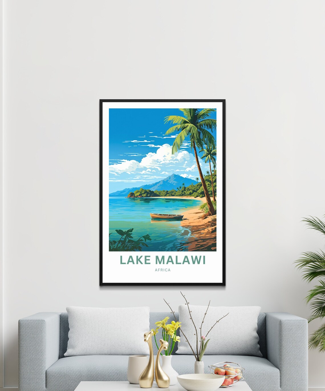 Lake Malawi Africa Turquoise Shore Boat Personalized Travel Poster - Image 3
