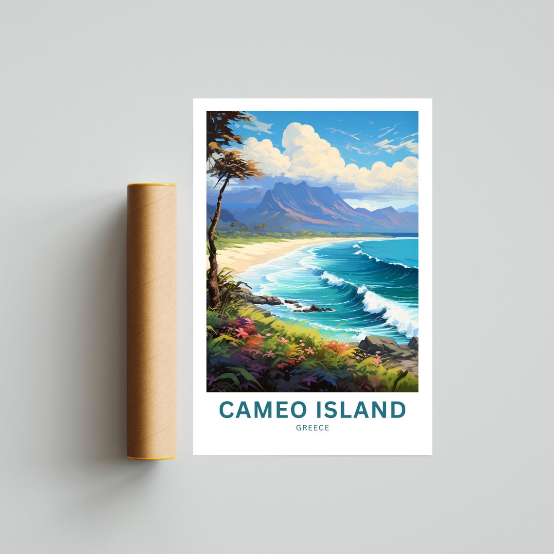 Cameo Island Greece Rolling Surf Rocky Shoreline Travel Poster - Image 4