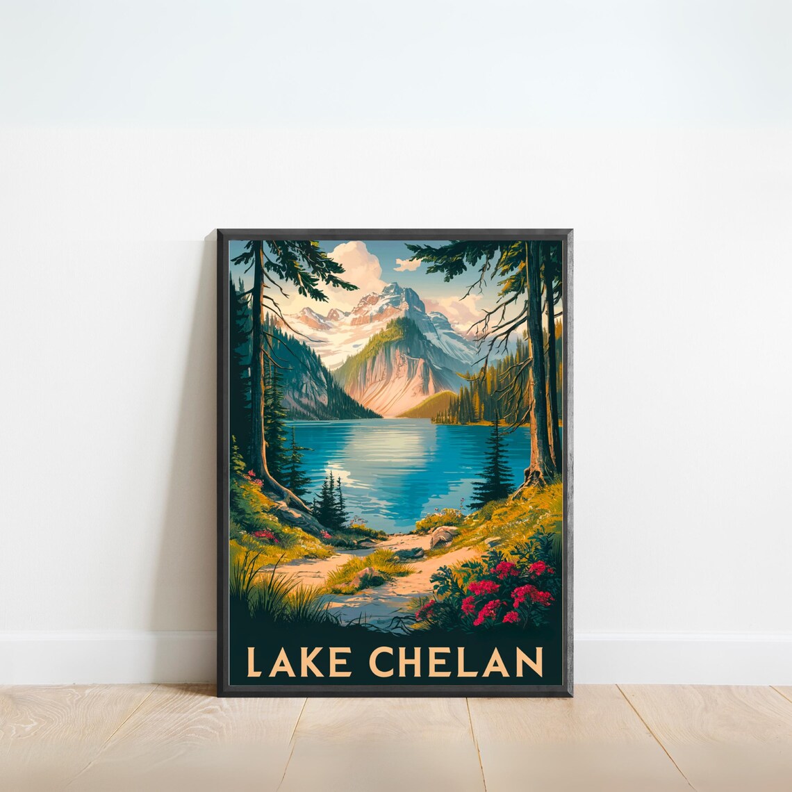 Lake Chelan Mountain Lake Vintage Travel Poster Washington State Decor