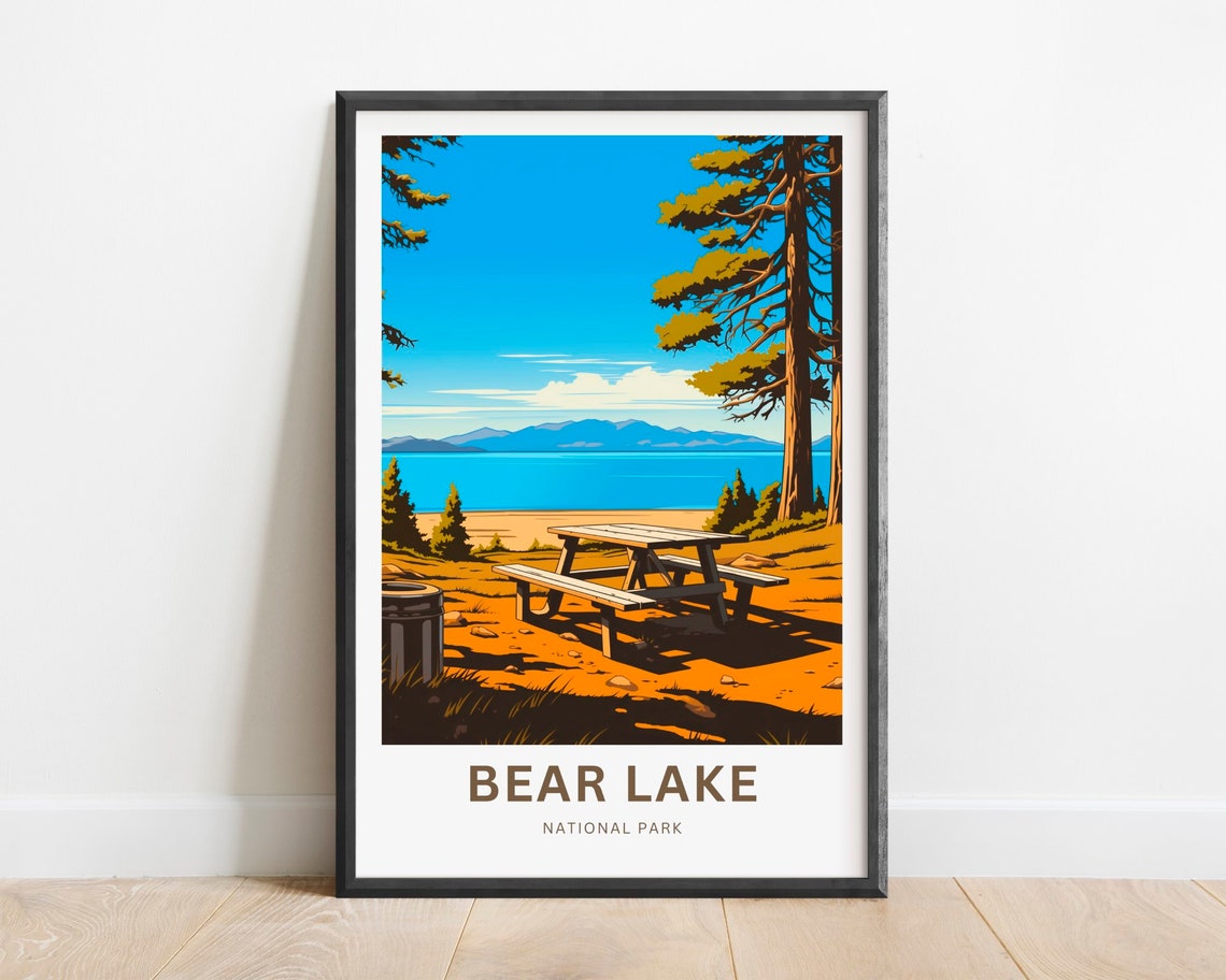 Bear Lake National Park Sunny Picnic Shore Blue Water Travel Poster