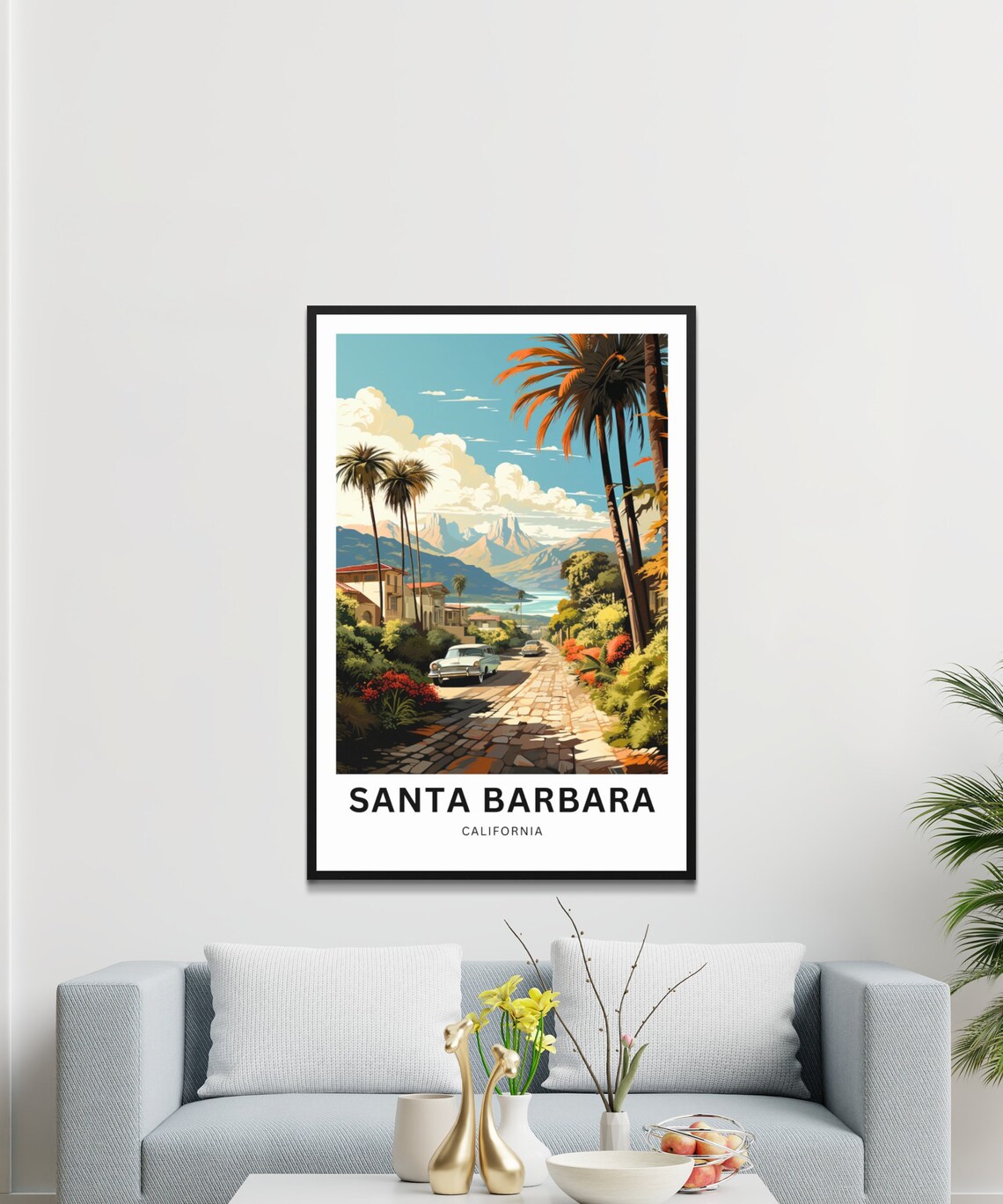 Personalized Santa Barbara California Palm Street Vintage Cars Poster - Image 3