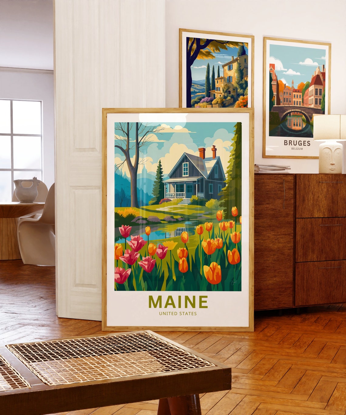 Personalized Maine Cottage Garden Tulips Spring Travel Poster - Image 5