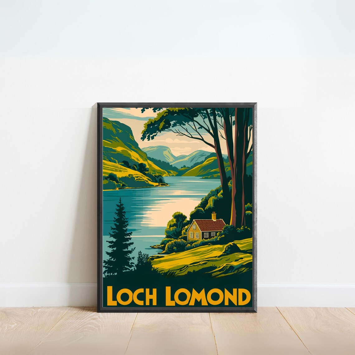 Loch Lomond Scotland Vintage Lakeside Cabin Woodland View Poster