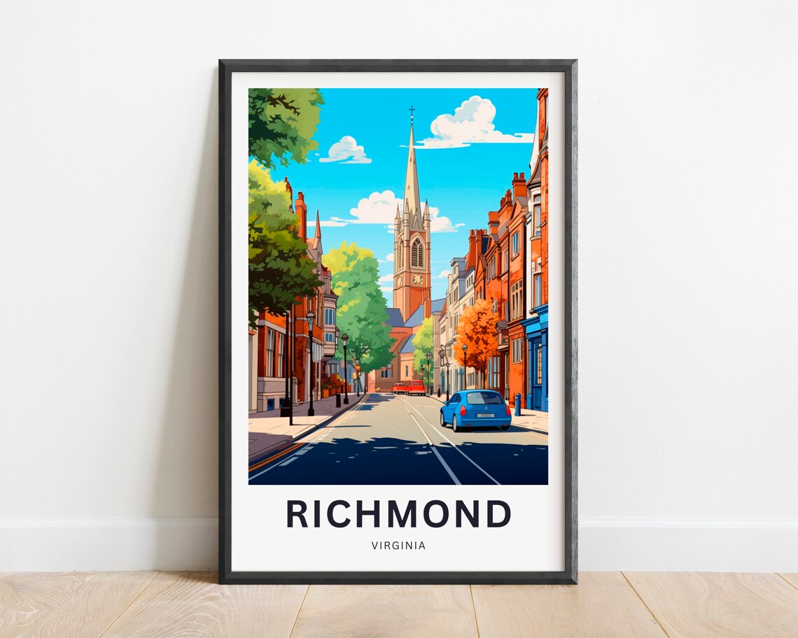 Richmond Virginia Church Spire Historic Street Scene Travel Poster