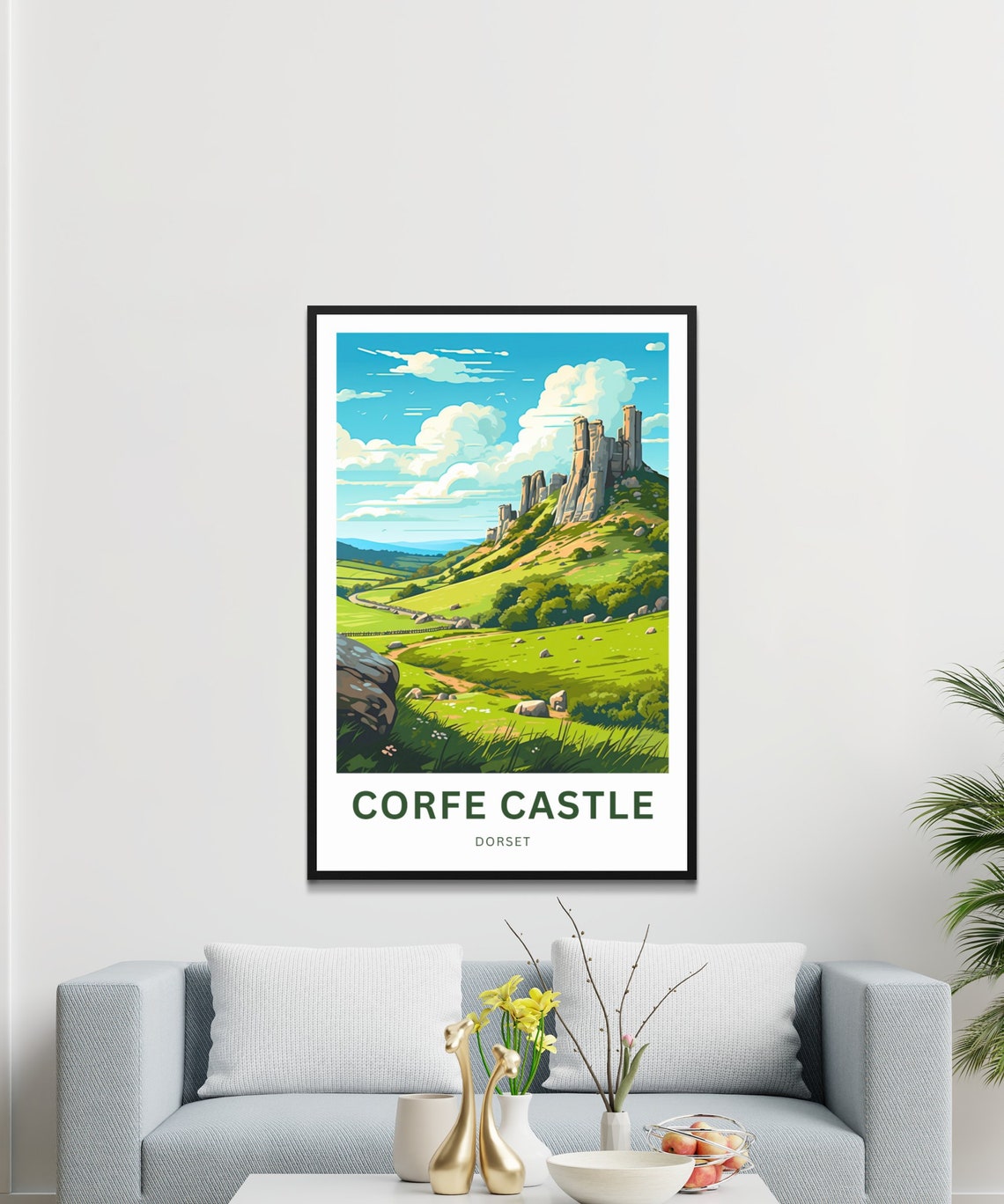 Personalized Corfe Castle Dorset Hilltop Ruins View Travel Poster - Image 3