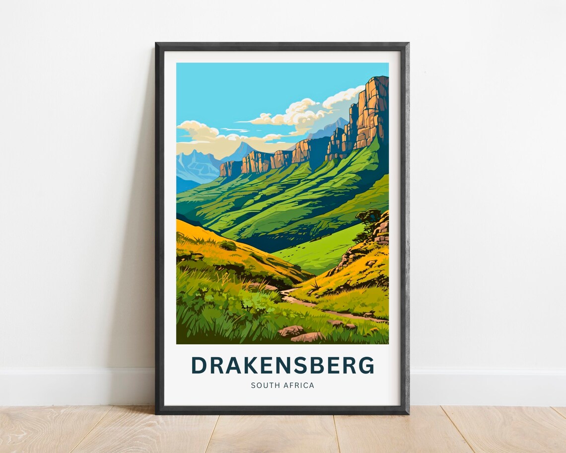 Drakensberg South Africa Rolling Hills Trail Travel Art Poster