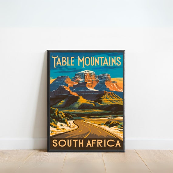 Table Mountain Vintage Travel Poster Table Mountain Print South Africa Vintage Wall Art Framed Present Gift South Africa Present
