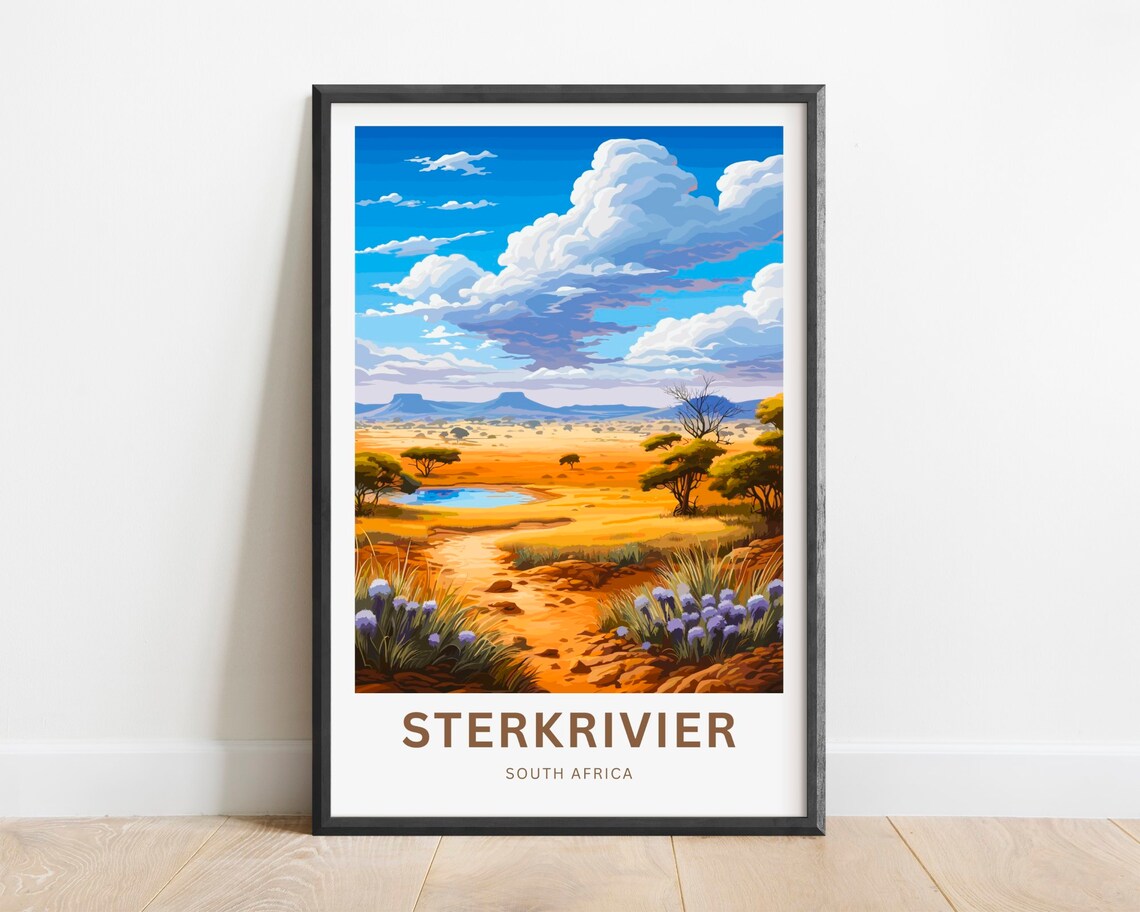 Sterkrivier South Africa Savanna Waterhole Vintage Travel Poster
