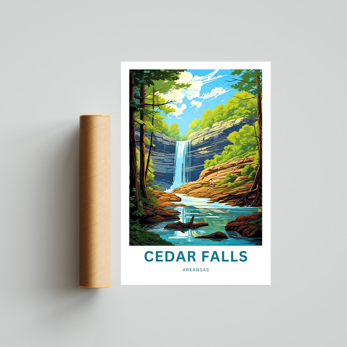 Cedar Falls Arkansas Waterfall Bluff Forest Stream Travel Poster - Image 4