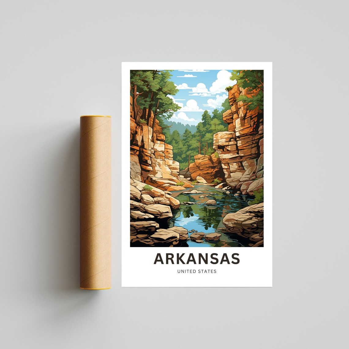 Arkansas Red Rock Canyon Creek Pine Forest River Travel Poster - Image 4