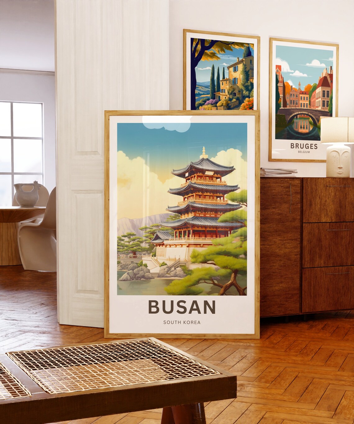 Busan South Korea White Pagoda Temple Lake Gardens Travel Poster - Image 5