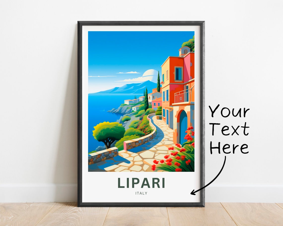 Personalized Lipari Italy Coastal Path Illustrated Travel Poster