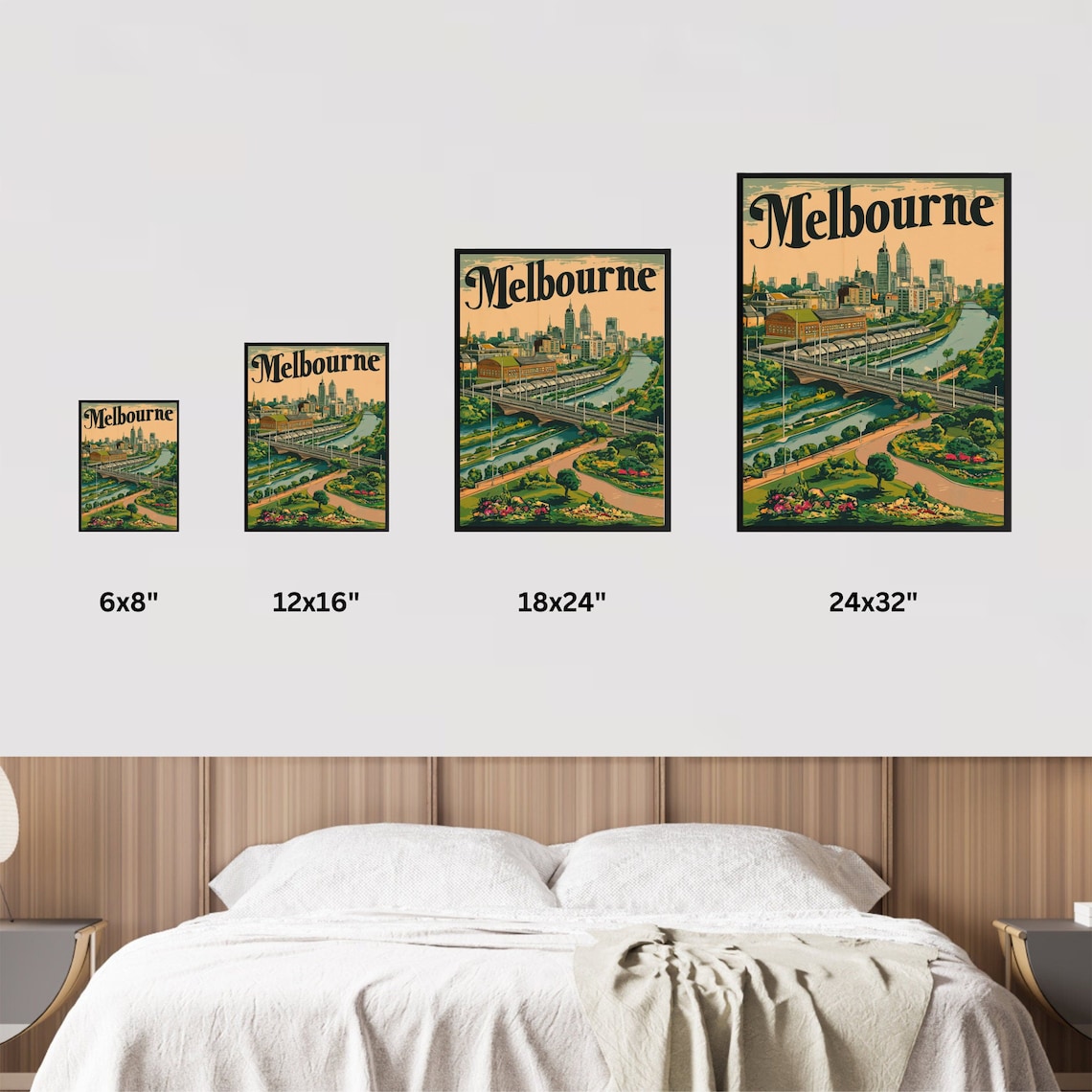 Melbourne Australia Skyline River Garden Vintage Travel Poster - Image 2