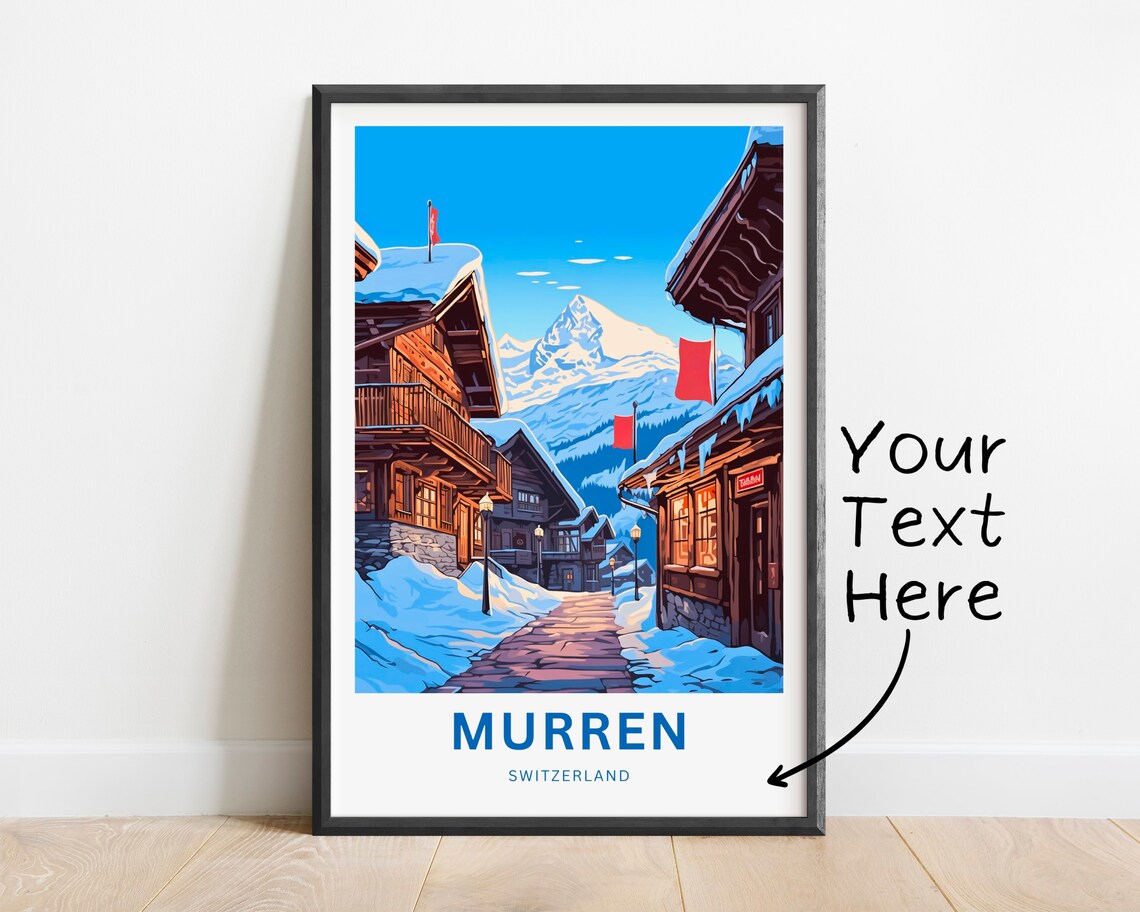 Personalized Murren Switzerland Snowy Village Flags Travel Poster