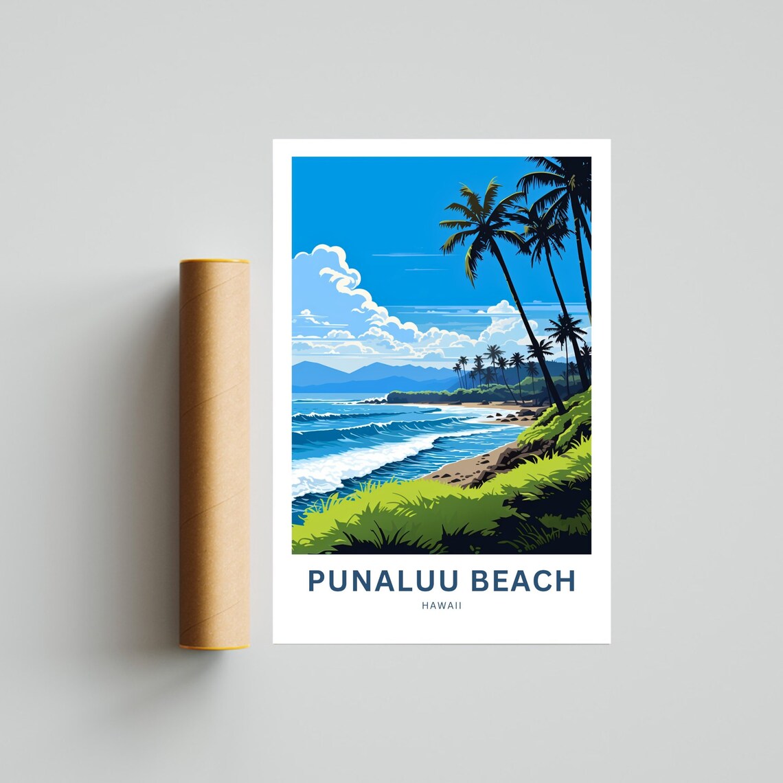 Punaluu Beach Hawaii Beach Cove Palm Tree Waves Travel Poster - Image 4