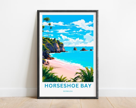 Horseshoe Bay Bermuda Travel Poster Pink Sand Beach Ocean Coast Gift