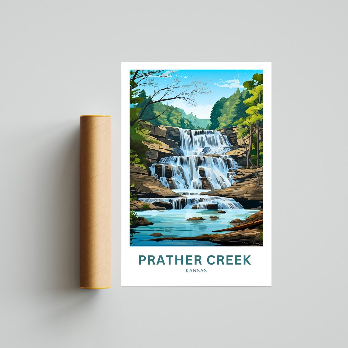 Prather Creek Kansas Tiered Waterfall Rocky Forest Creek Poster - Image 4