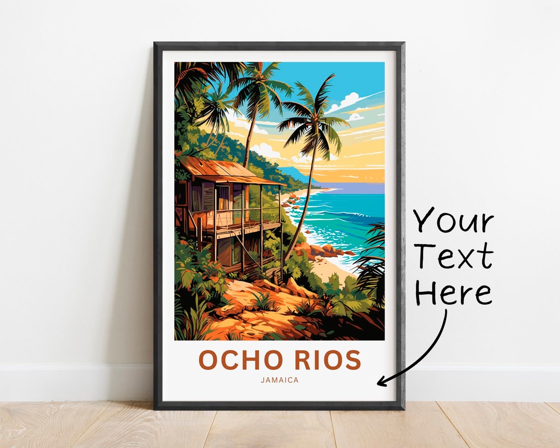 Personalized Ocho Rios Jamaica Cliffside Hut Sunset Travel Poster