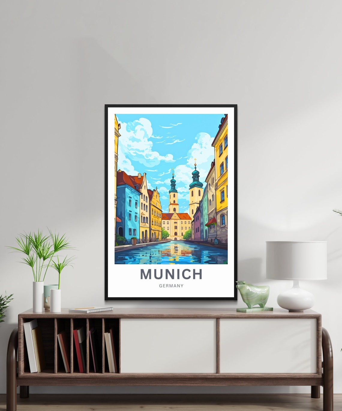 Munich Germany Canal Church Towers Colorful Row Scenic Poster - Image 4