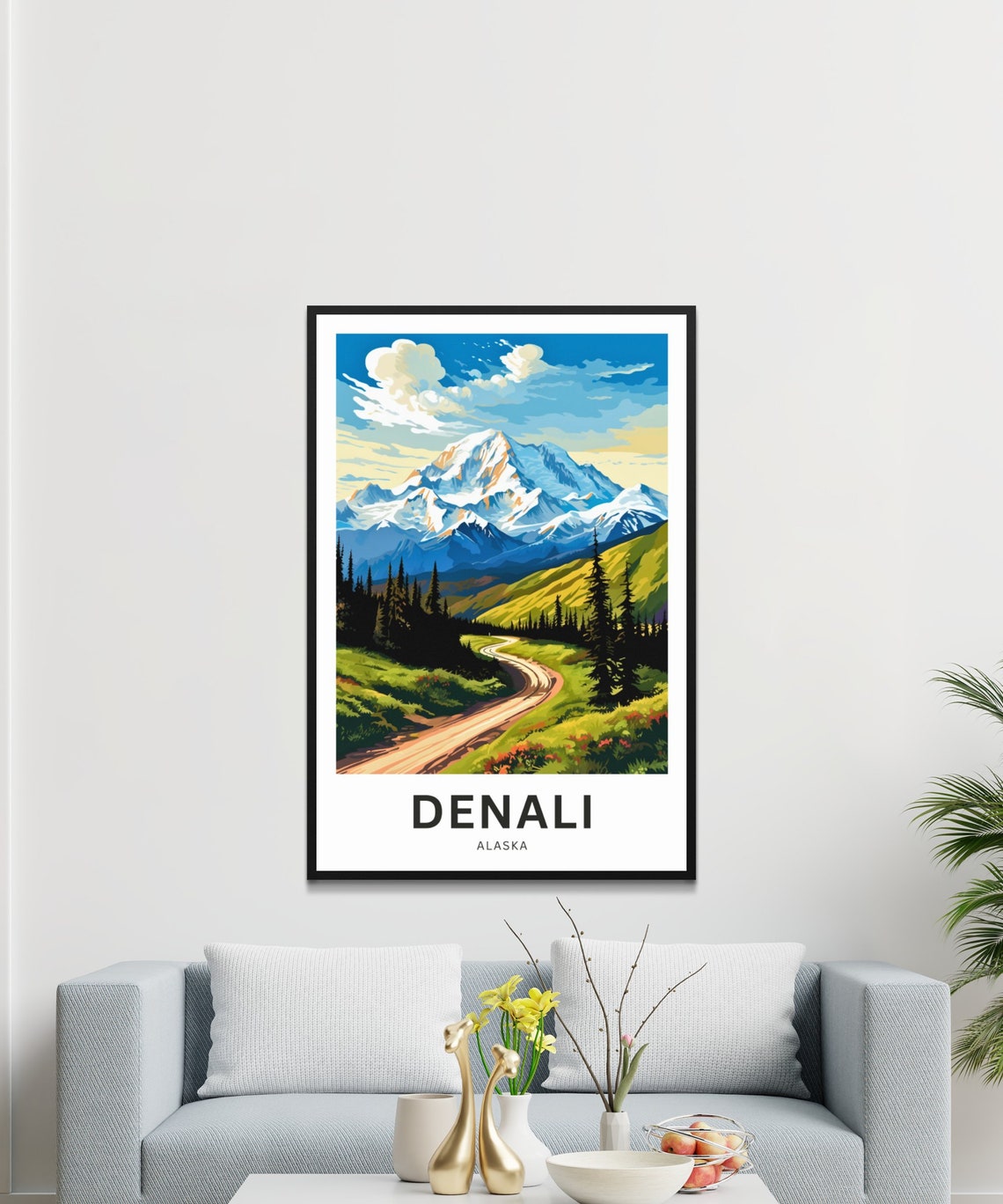 Denali Alaska Mountain Road Vintage Travel Poster Personalized Gift - Image 3