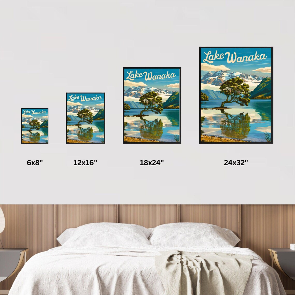 Lake Wanaka New Zealand Lone Tree Mountain Lake Vintage Poster - Image 2