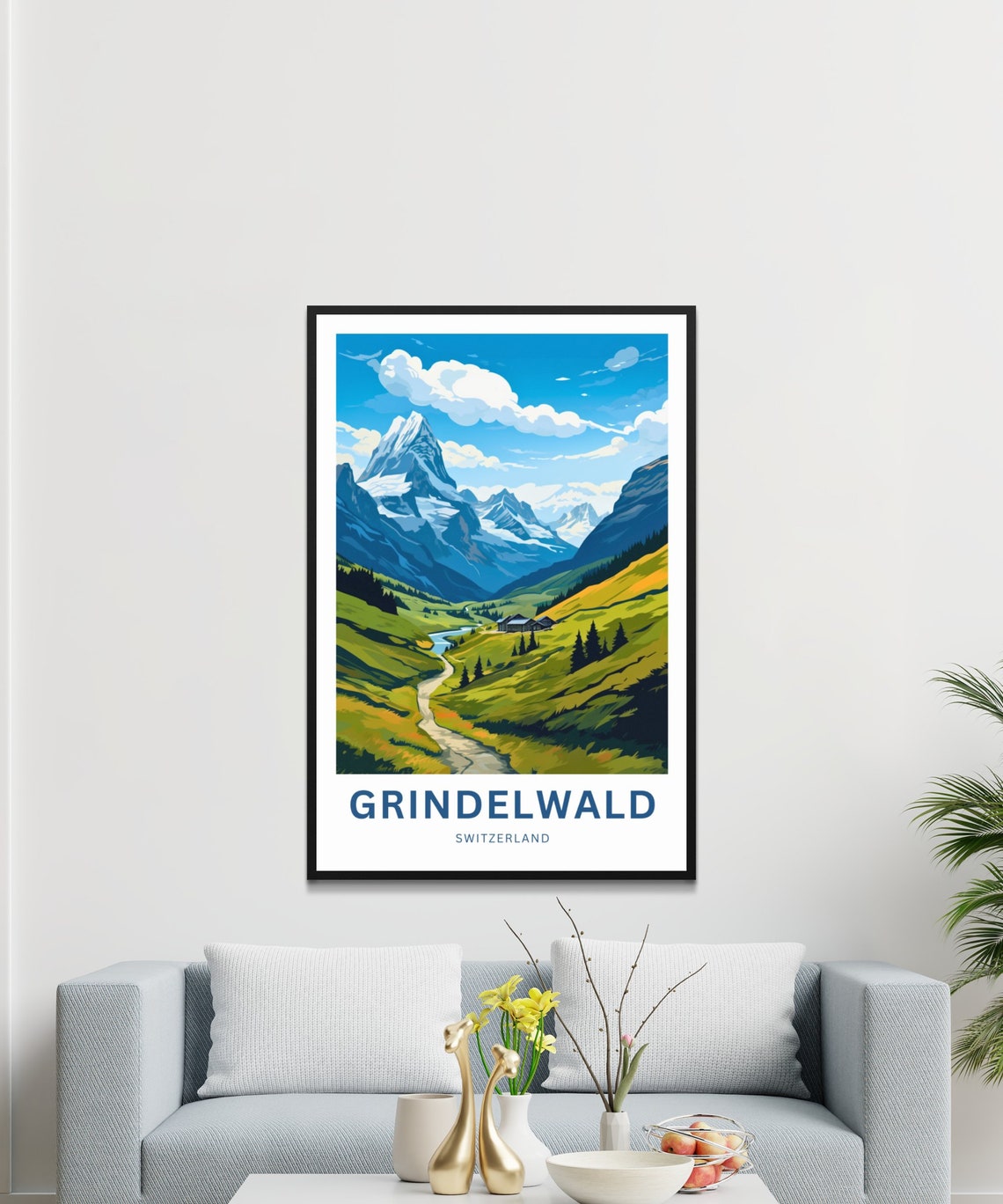 Grindelwald Switzerland Green Valley Chalet Trail Mountain Poster - Image 3