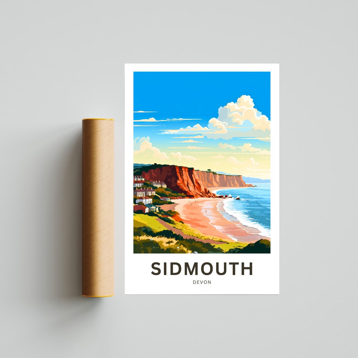Sidmouth Devon England Red Cliffs Beach Custom Travel Poster - Image 4