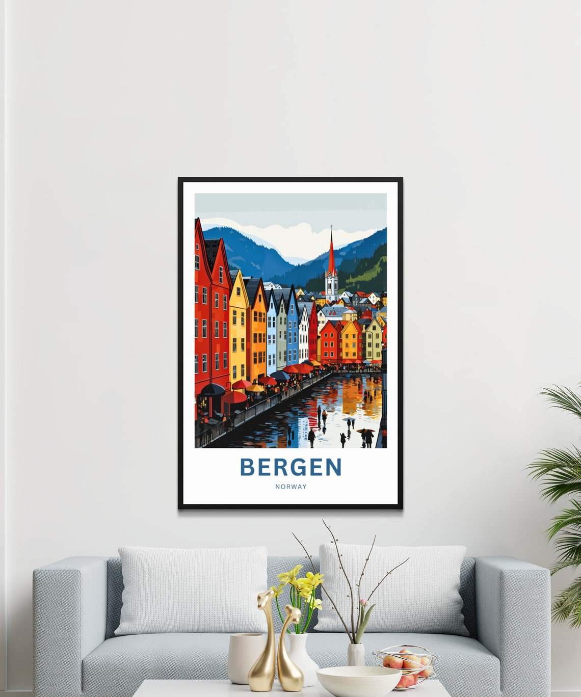 Bergen Norway Bryggen Wharf Cafe Harborfront Waterfront Travel Poster - Image 3