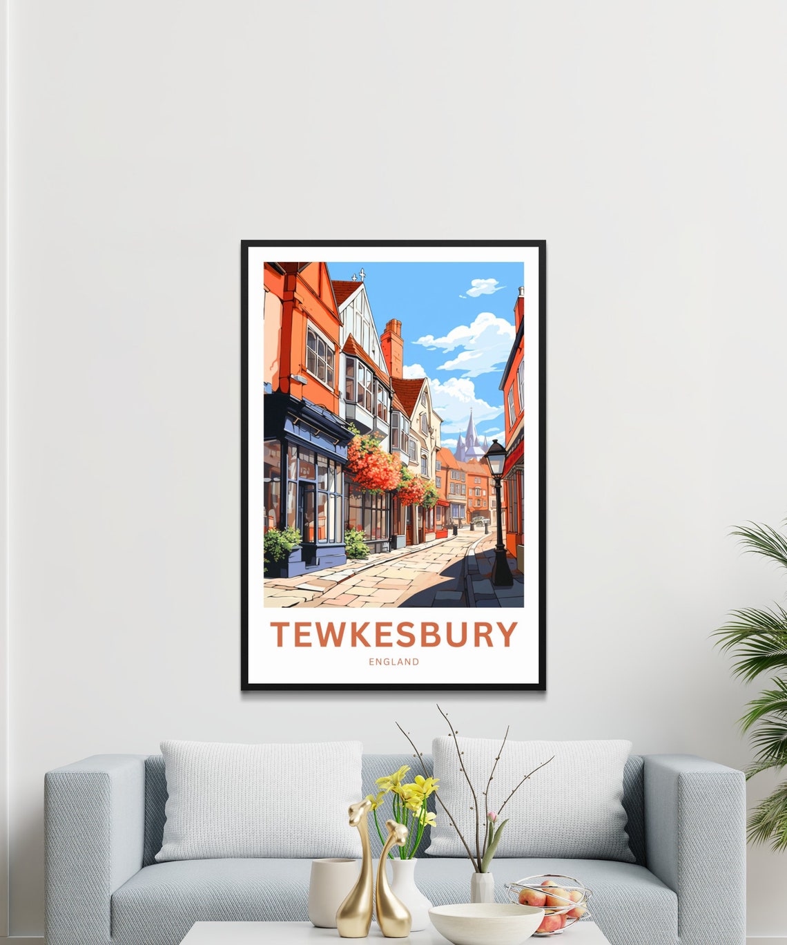 Tewkesbury England Historic Cobblestone Street Personalized Poster - Image 3