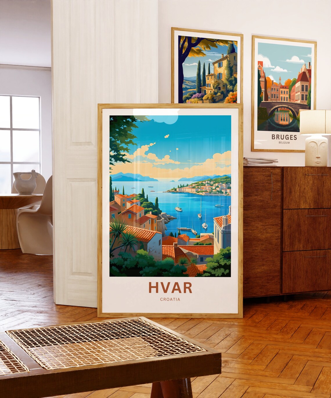 Hvar Croatia Old Town Harbor Sailboats Red Roof Travel Poster - Image 5
