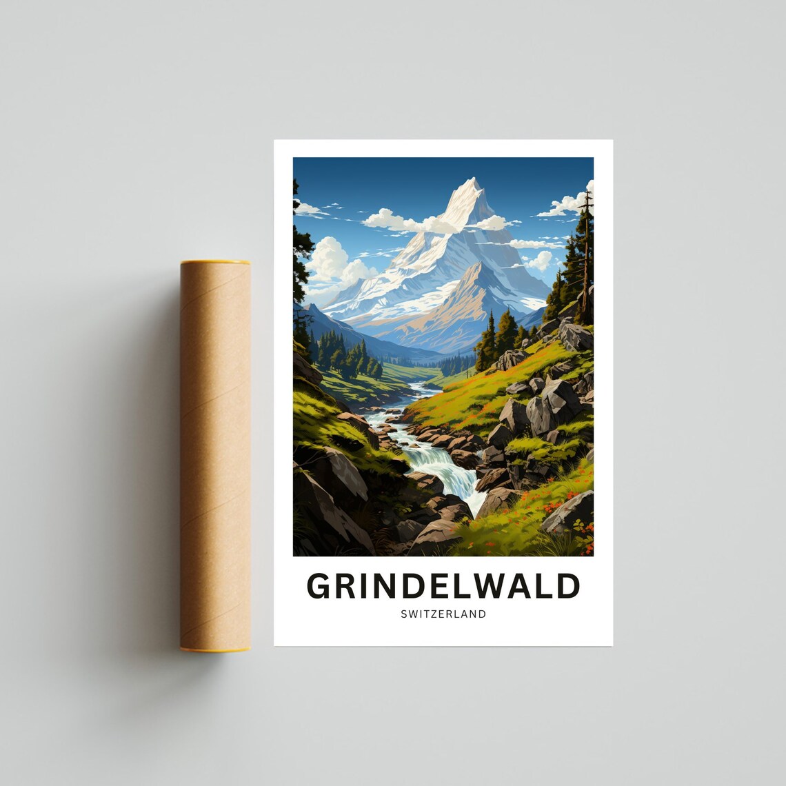 Grindelwald Switzerland Alpine Peak Stream Mountain Travel Poster - Image 4
