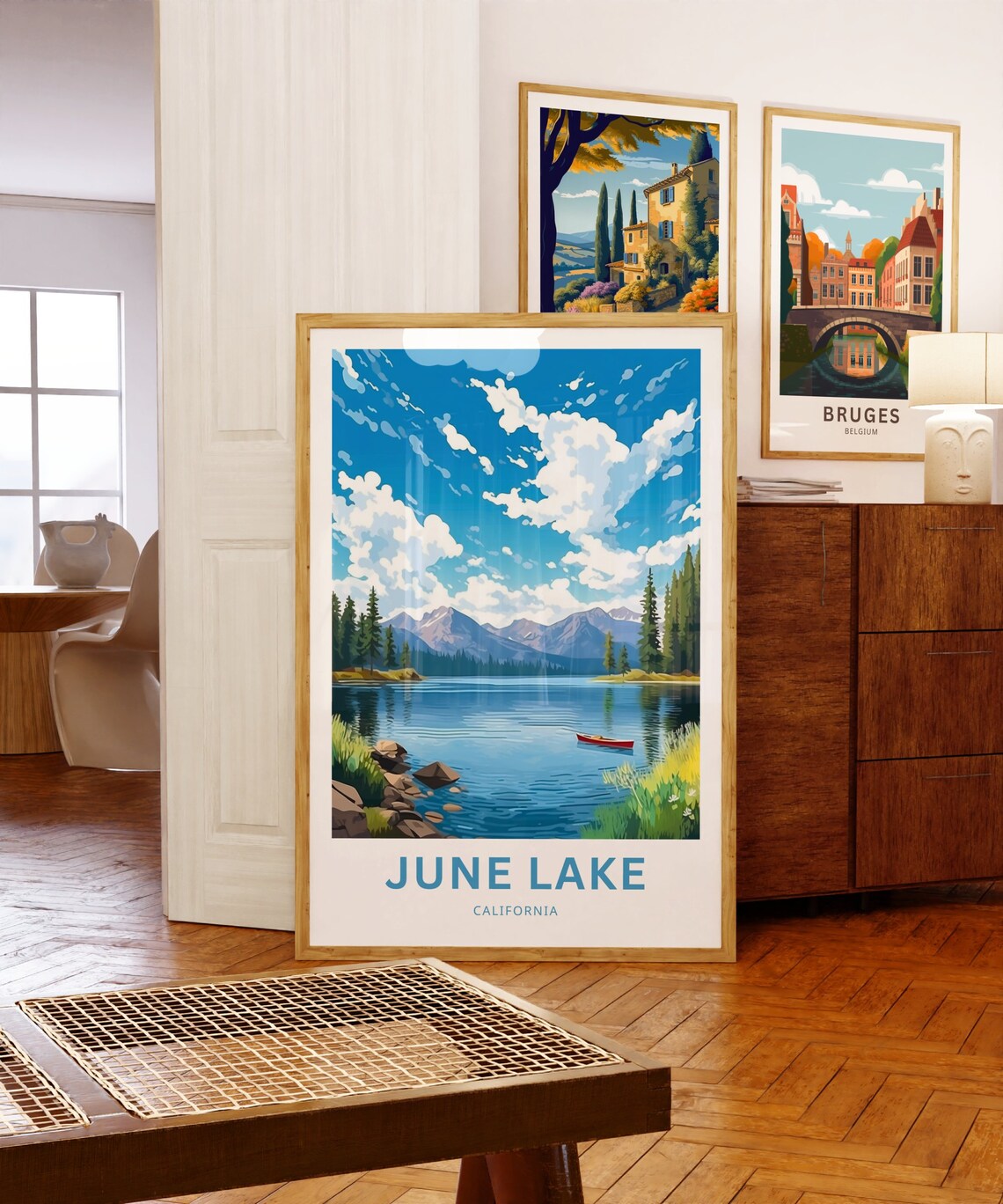June Lake California Red Canoe Sierra Lake Sunset Travel Poster - Image 5