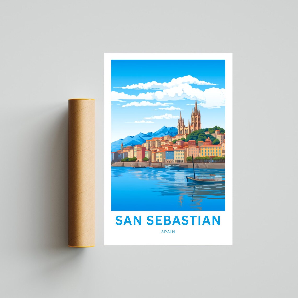 San Sebastian Spain Old Town Harbor Hilltop Church Travel Poster - Image 4