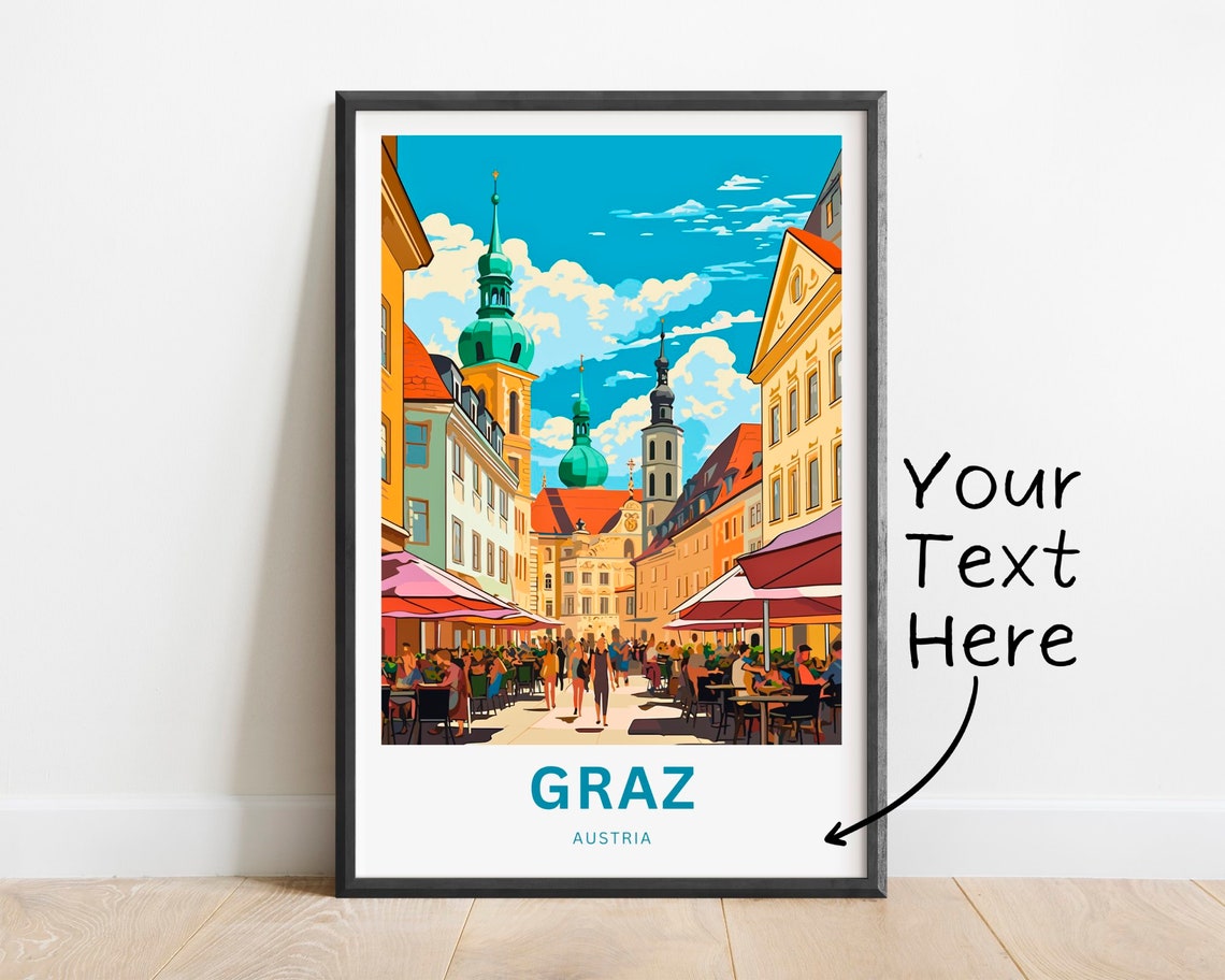 Graz Austria Cafe Street Baroque Spires Custom Travel Poster