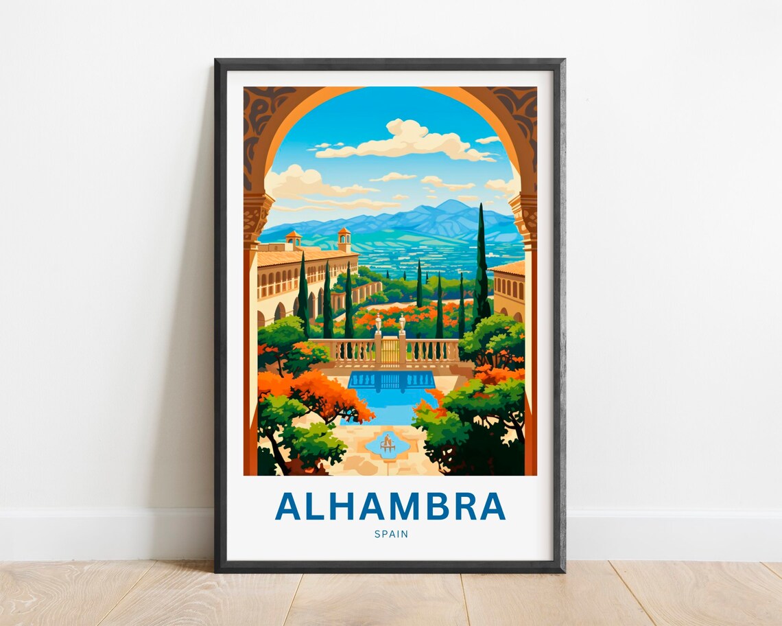 Alhambra Travel Poster, Spain Wall Art Print