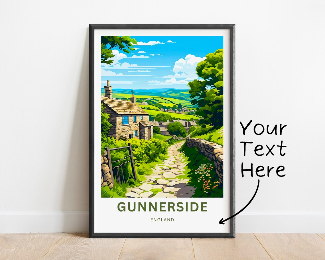 Gunnerside England Stone Cottage Cobbled Lane Village Travel Poster - Image 2