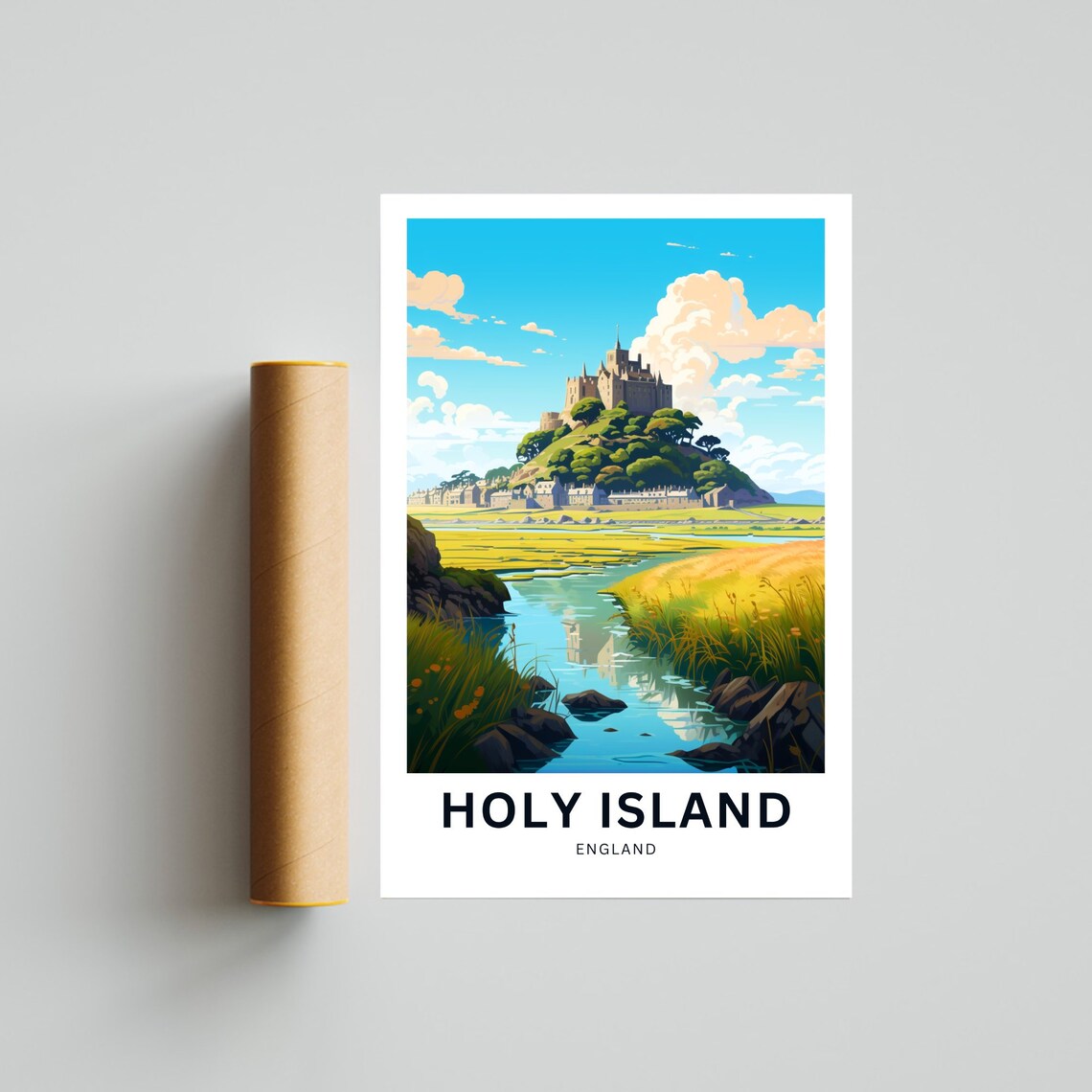 Holy Island England Lindisfarne Castle Hill Personalized Travel Poster - Image 4