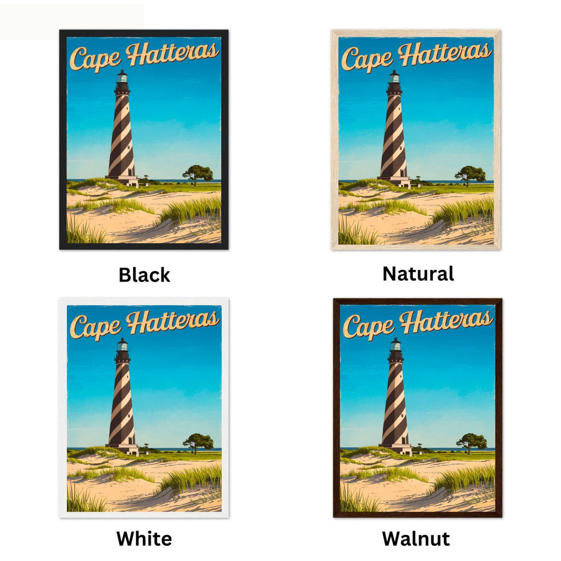 Cape Hatteras Vintage Retro Script Dunes Lighthouse Travel Wall Poster - Image 4