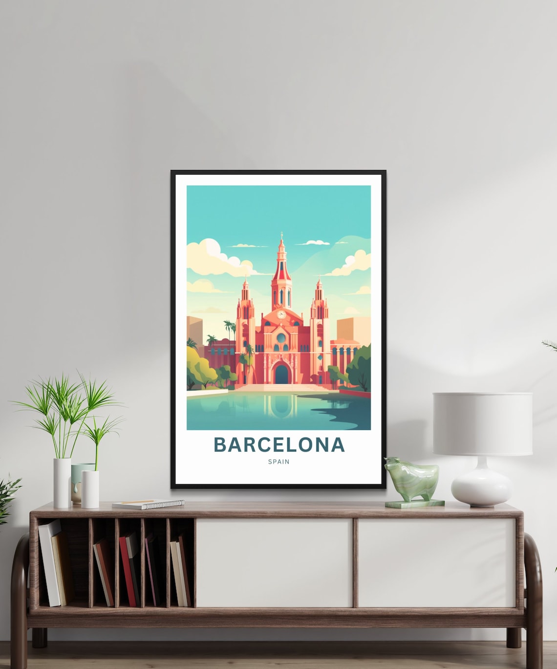 Barcelona Spain Red Cathedral Historic Architecture City Travel Poster - Image 2