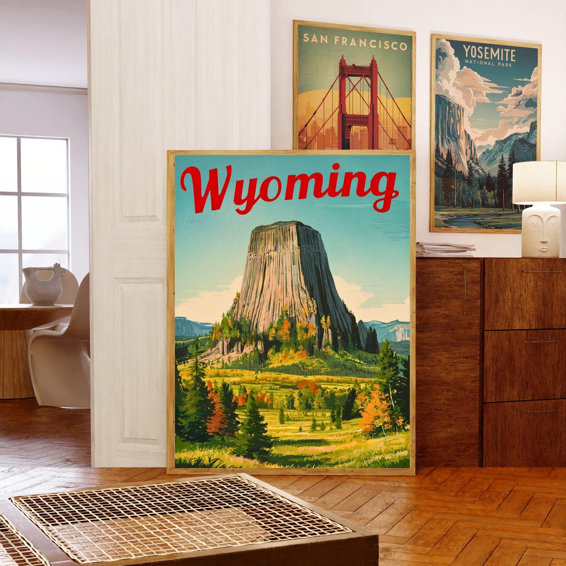 Wyoming Vintage Devils Tower Fall Prairie Landscape Travel Poster - Image 5